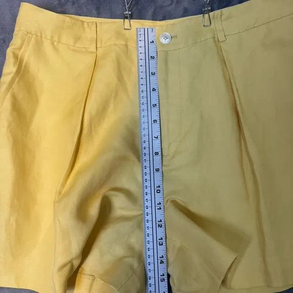 Ralph Lauren Pleated Linen-Blend Twill Shorts Primrose Yellow Size 12 New