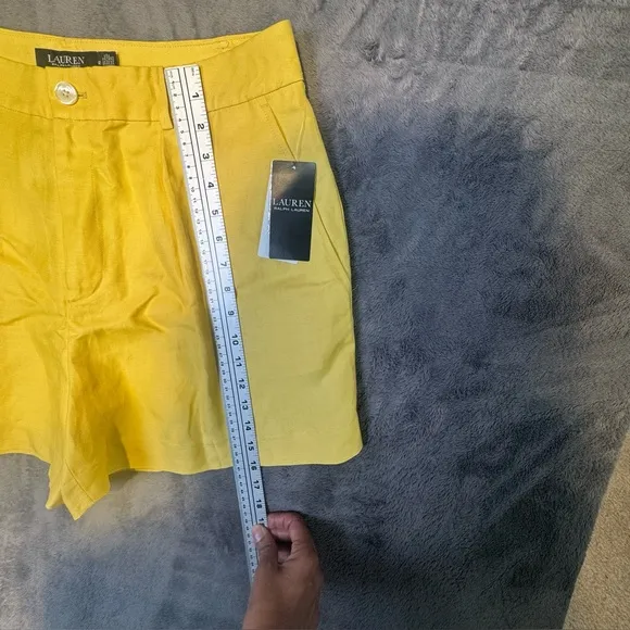 Ralph Lauren Pleated Linen-Blend Twill Shorts Primrose Yellow Size 12 New