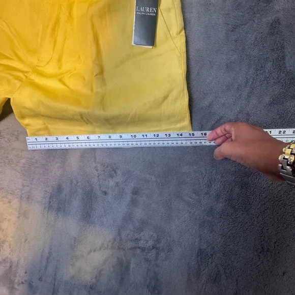 Ralph Lauren Pleated Linen-Blend Twill Shorts Primrose Yellow Size 12 New