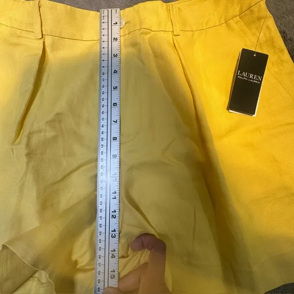 Ralph Lauren Pleated Linen-Blend Twill Shorts Primrose Yellow Size 12 New