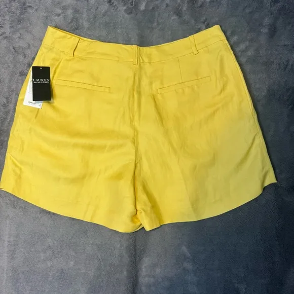 Ralph Lauren Pleated Linen-Blend Twill Shorts Primrose Yellow Size 12 New