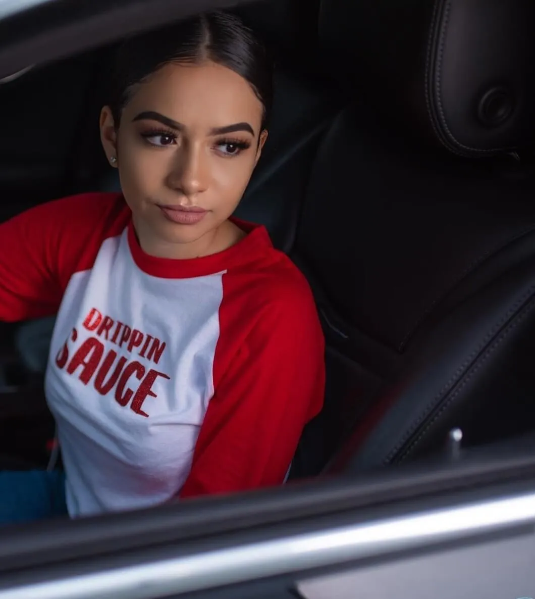 Red Glitter Drippin Sauce | Cropped White/Red Baseball Tee