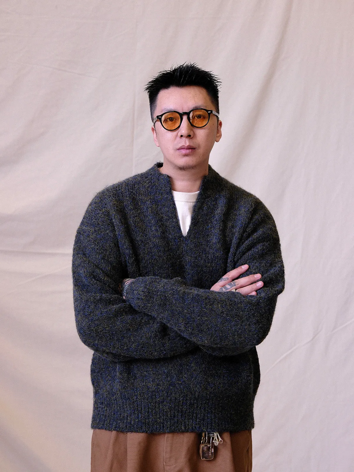 Retro Color Textured Knit Sweater