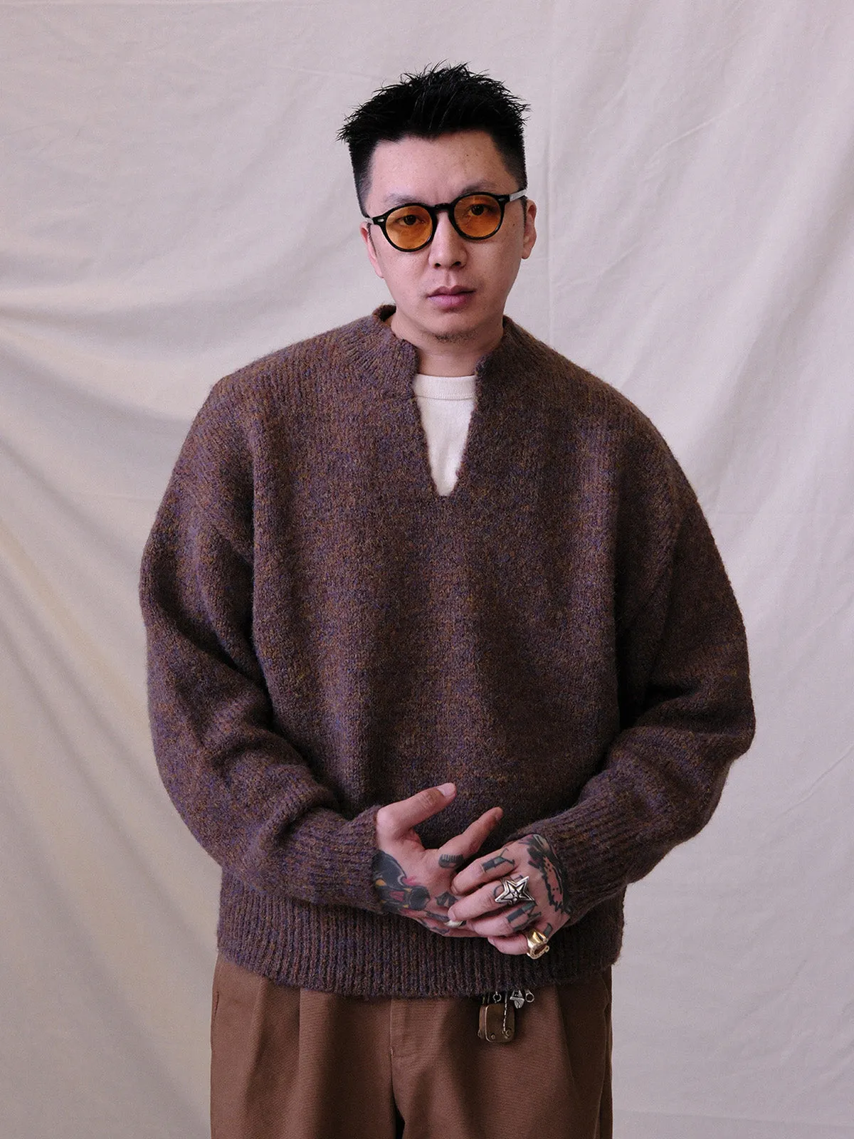 Retro Color Textured Knit Sweater