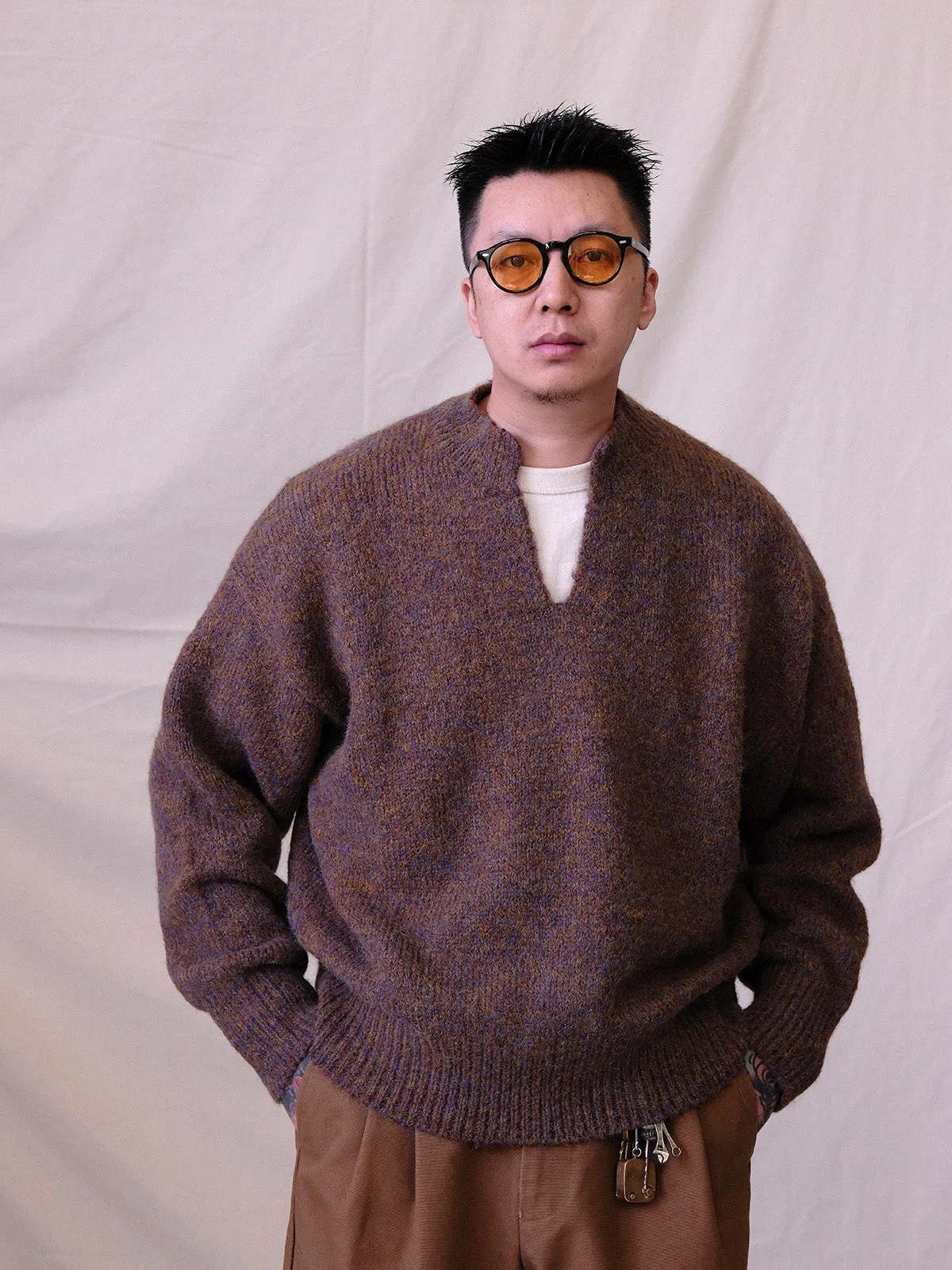 Retro Color Textured Knit Sweater