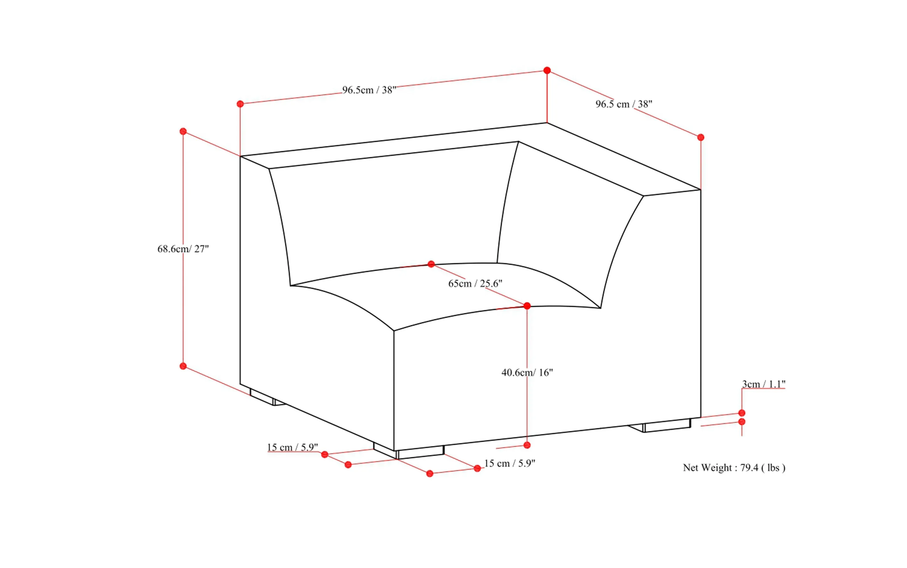 Rex Corner Module in Genuine Leather