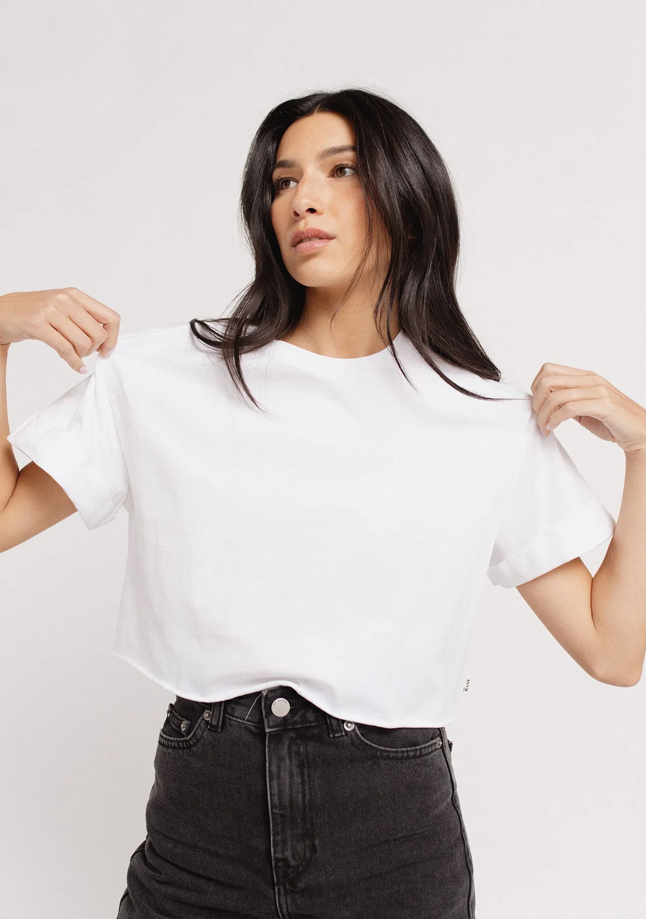 Rolled Slv Cropped T-Shirt