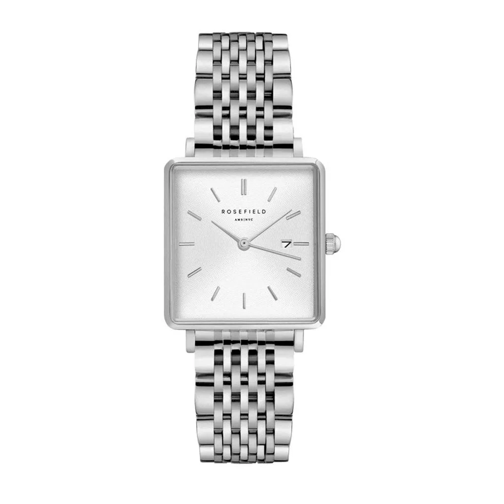 Rosefield The Boxy White Sunray Steel SilverLadies Watch