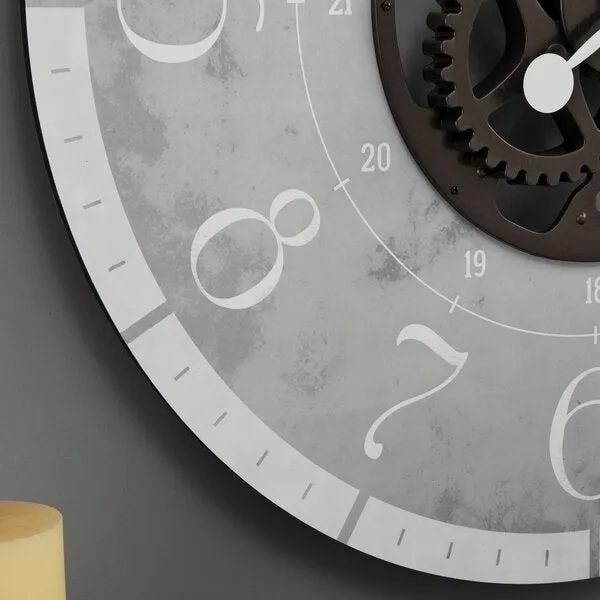 Rustic Gray Bronze Industrial FarmHome Round Oversized Wall Clock