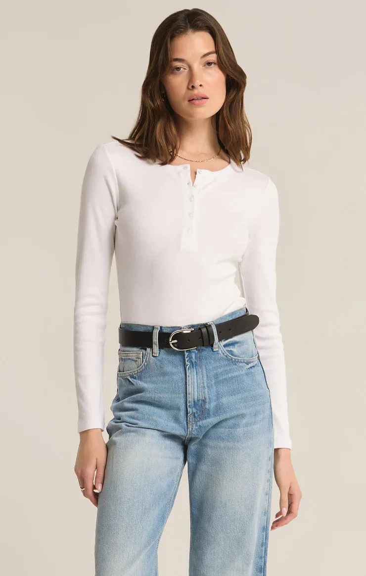 Samara Rib Henley Bodysuit - White