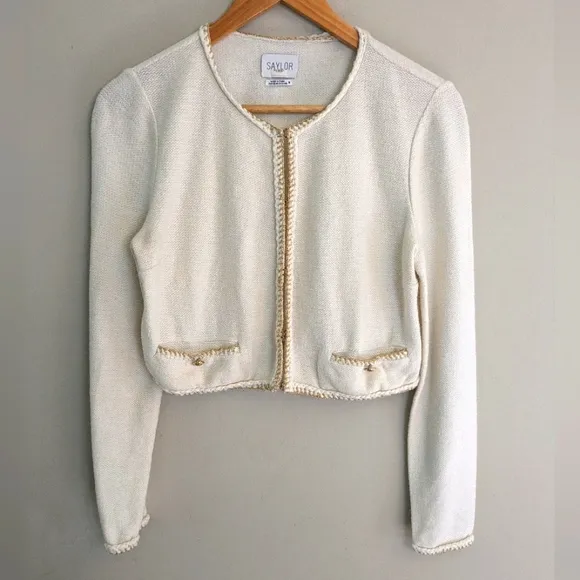 Saylor Walda Tweed Cream Cardigan Size M