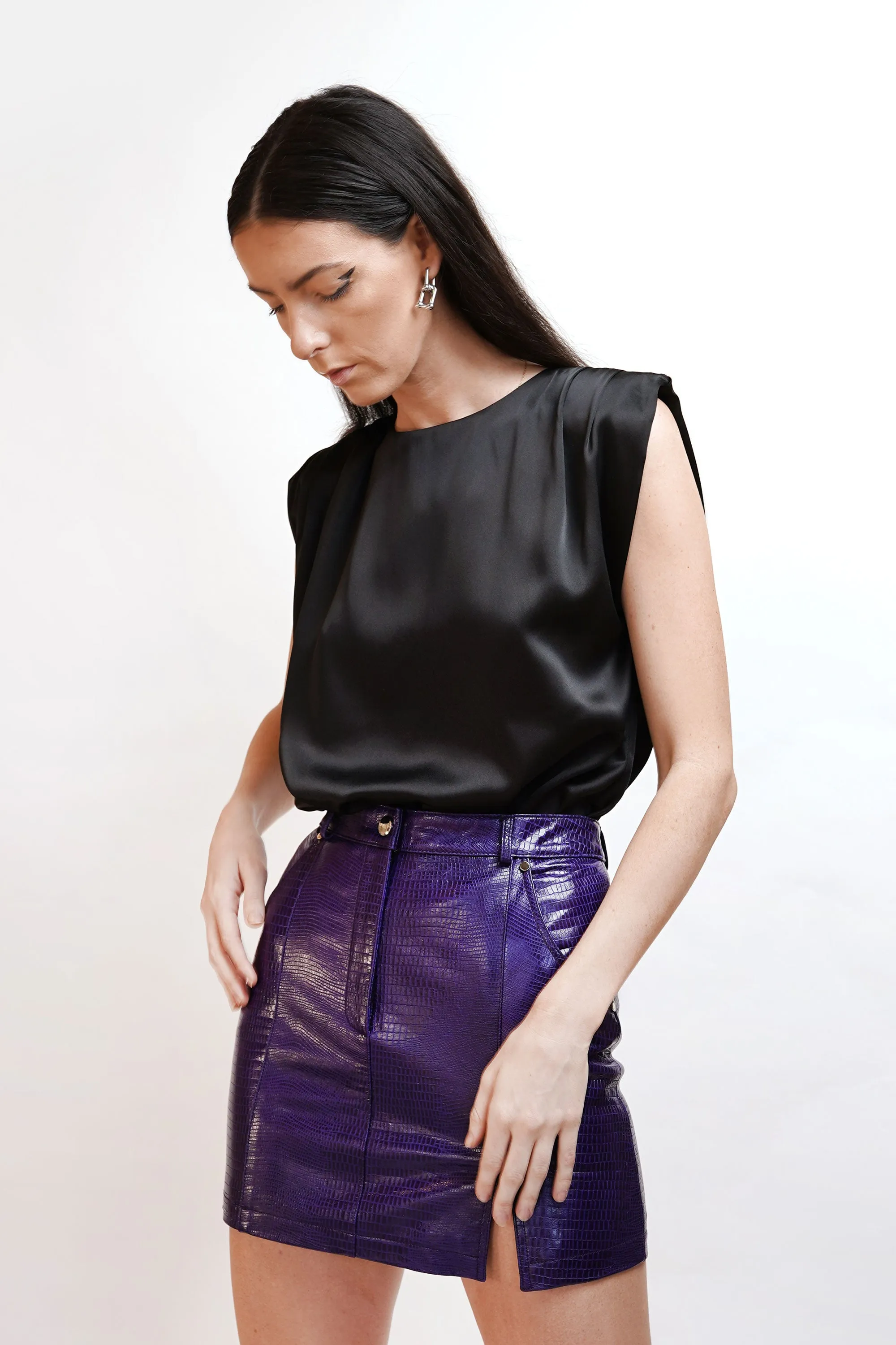 Sheepskin Leather Textured Skirt