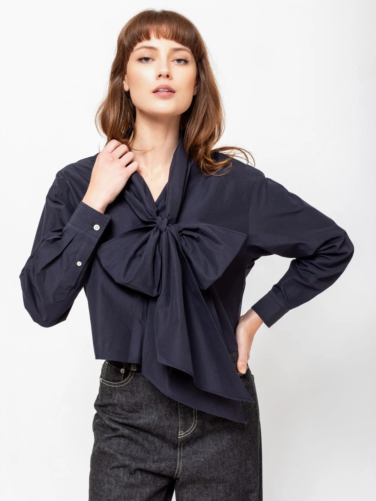 Shirt with Detachable Tie Scarf
