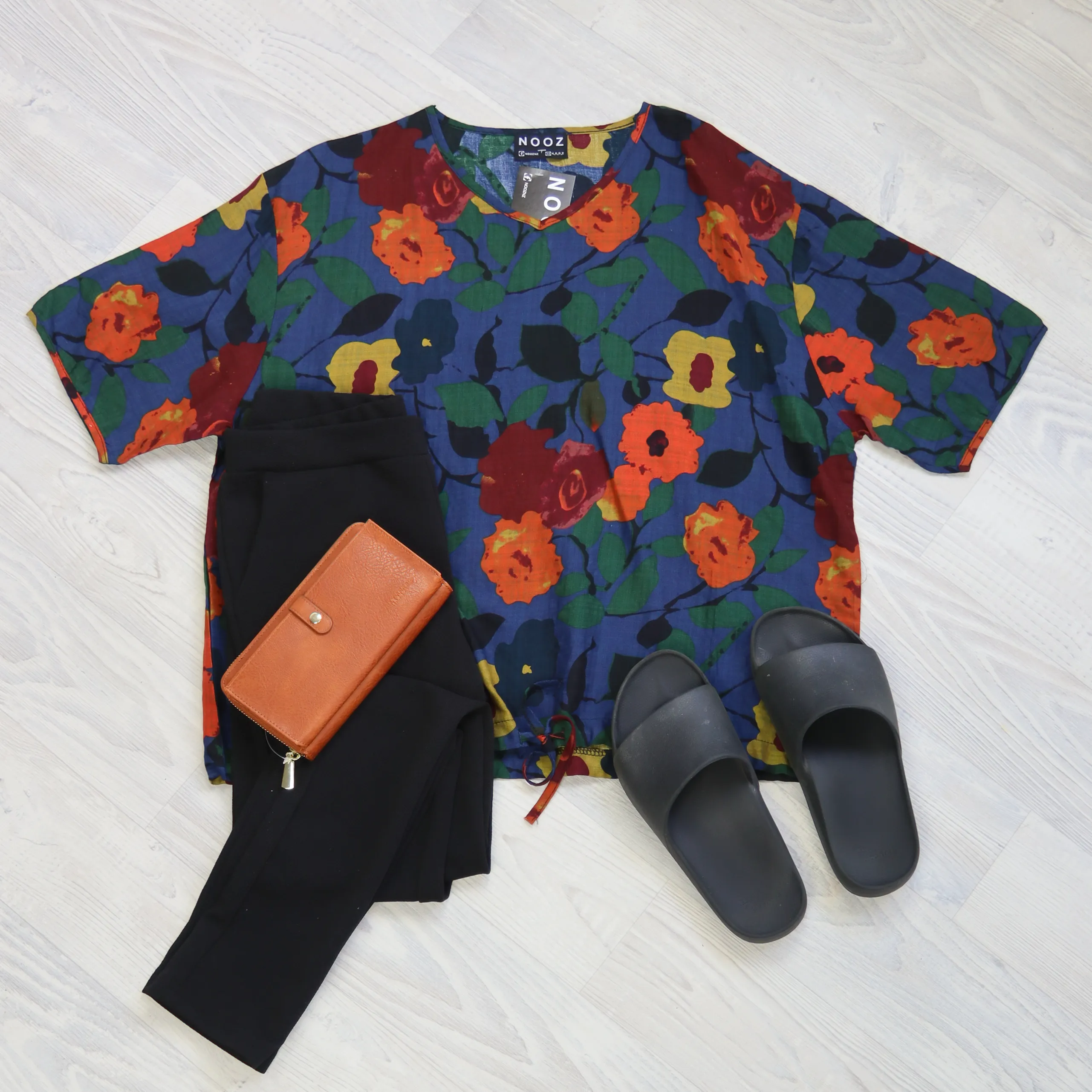 Short Sleeve Verity Tie Top- Denim Autumn Floral
