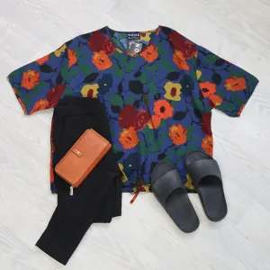 Short Sleeve Verity Tie Top- Denim Autumn Floral