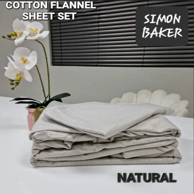 Simon Baker Cotton Flannel Winter Sheet Set Natural 4 Piece