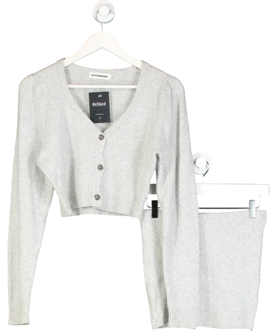 Sisterhood Grey Cropped Knitted Cardigan & Knitted Shorts UK XS