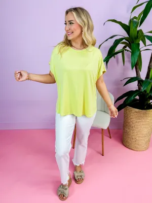 Solid Shot Dolman Sleeves Top in Lemon