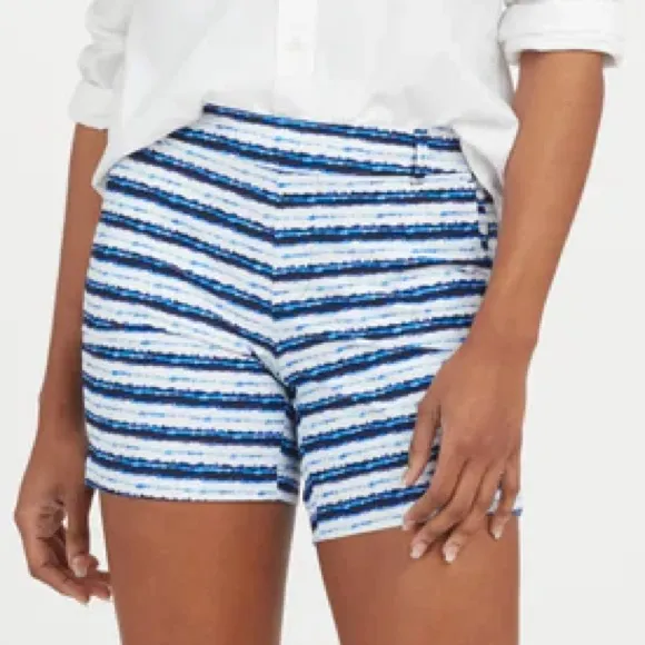 Spanx Large Shorts Sunshine Shorts 6” in blue painted stripe pockets NWT