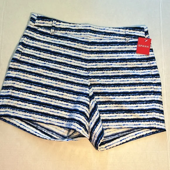 Spanx Large Shorts Sunshine Shorts 6” in blue painted stripe pockets NWT