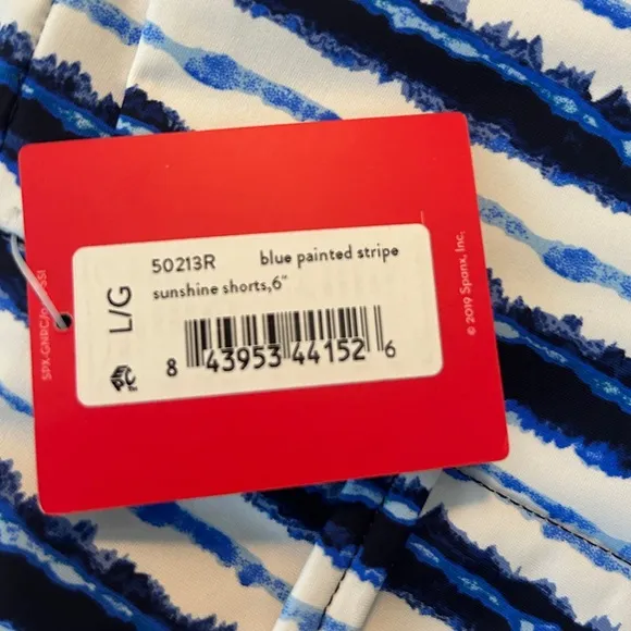Spanx Large Shorts Sunshine Shorts 6” in blue painted stripe pockets NWT