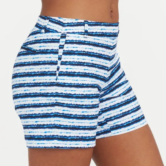 Spanx Large Shorts Sunshine Shorts 6” in blue painted stripe pockets NWT
