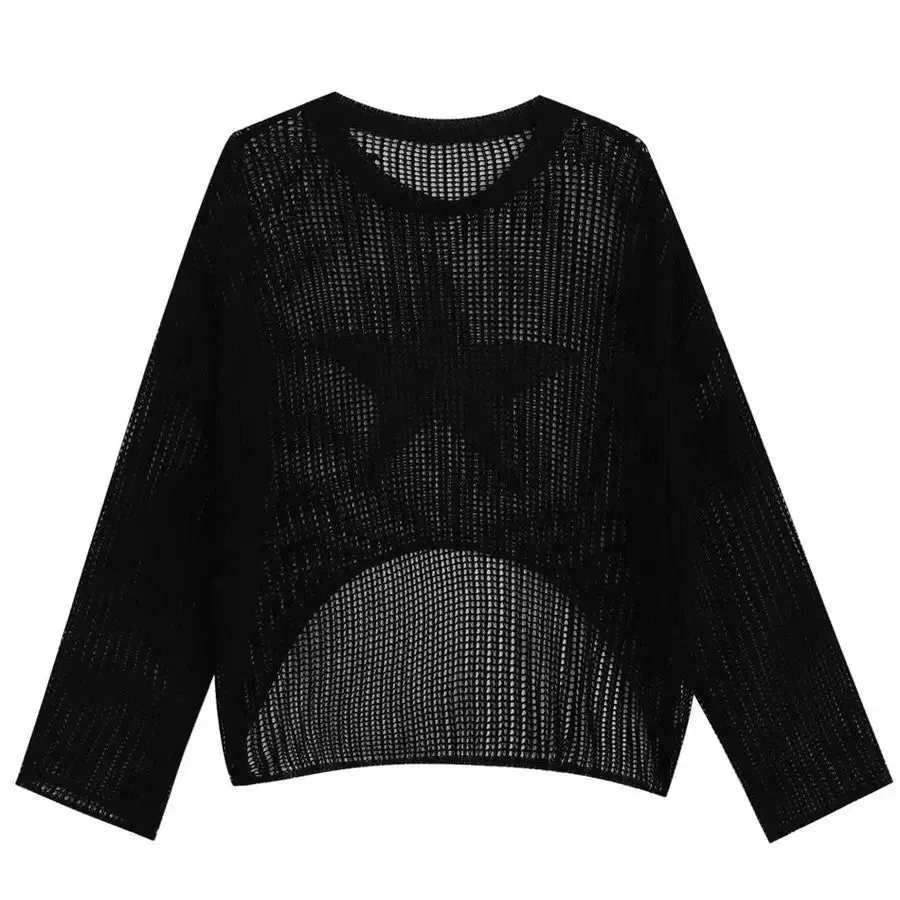 Star Aesthetic Knit Sweater with Oversized Fit and Star Pattern