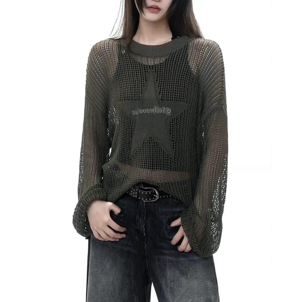 Star Aesthetic Knit Sweater with Oversized Fit and Star Pattern