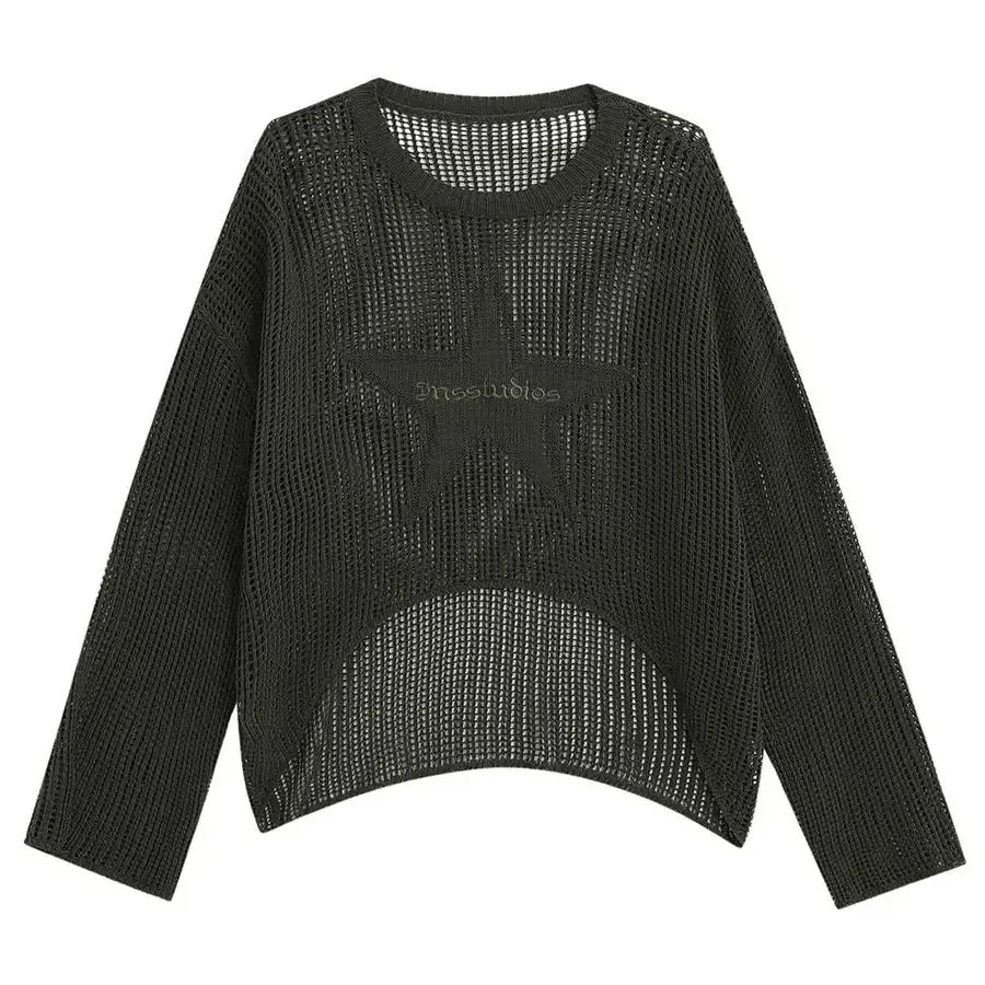 Star Aesthetic Knit Sweater with Oversized Fit and Star Pattern