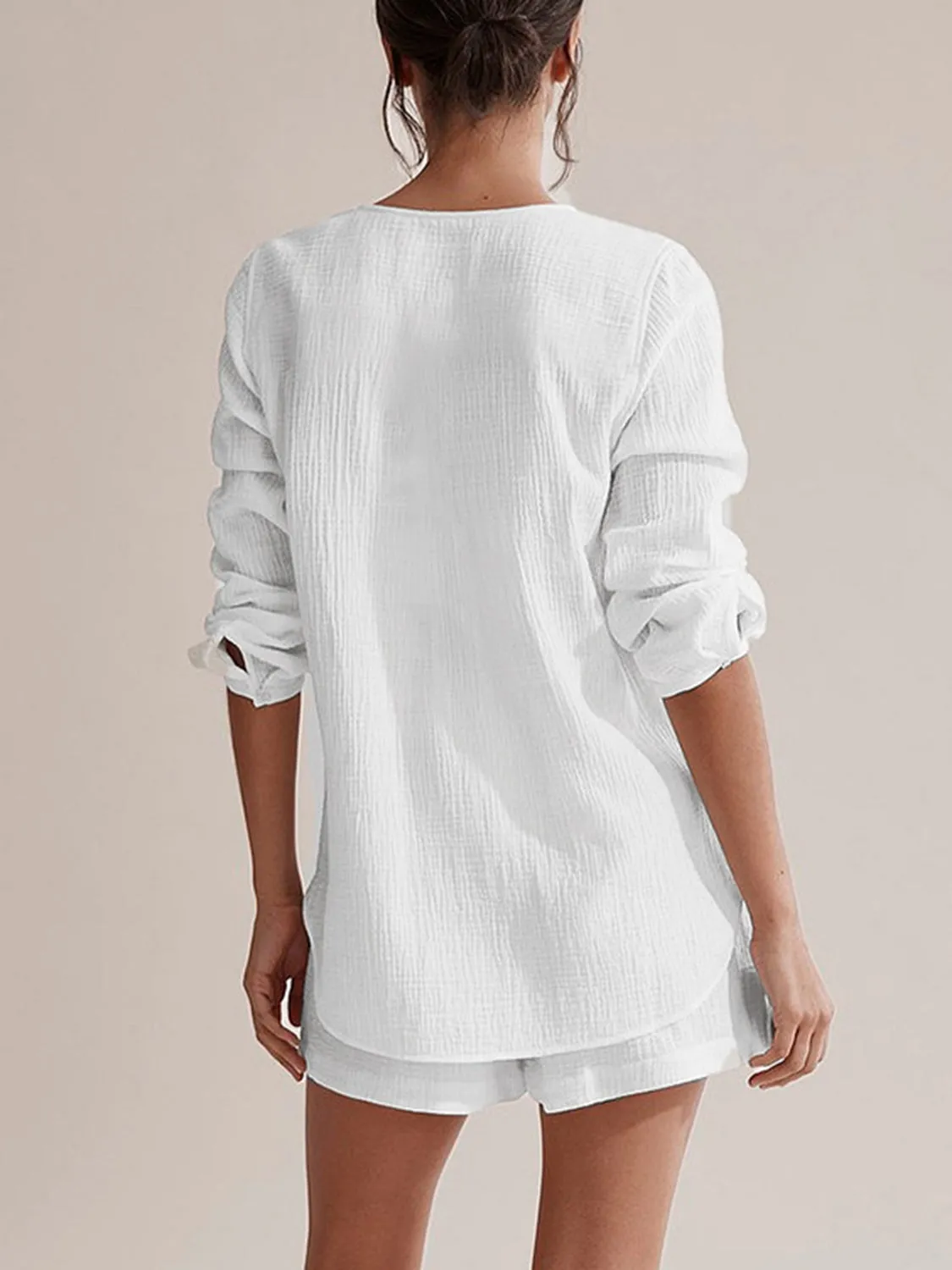 Steph Notched Long Sleeve Top and Shorts Set
