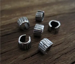 Sterling Silver Artisan Textured Lined Crimp Bead Covers (set of two) (N)