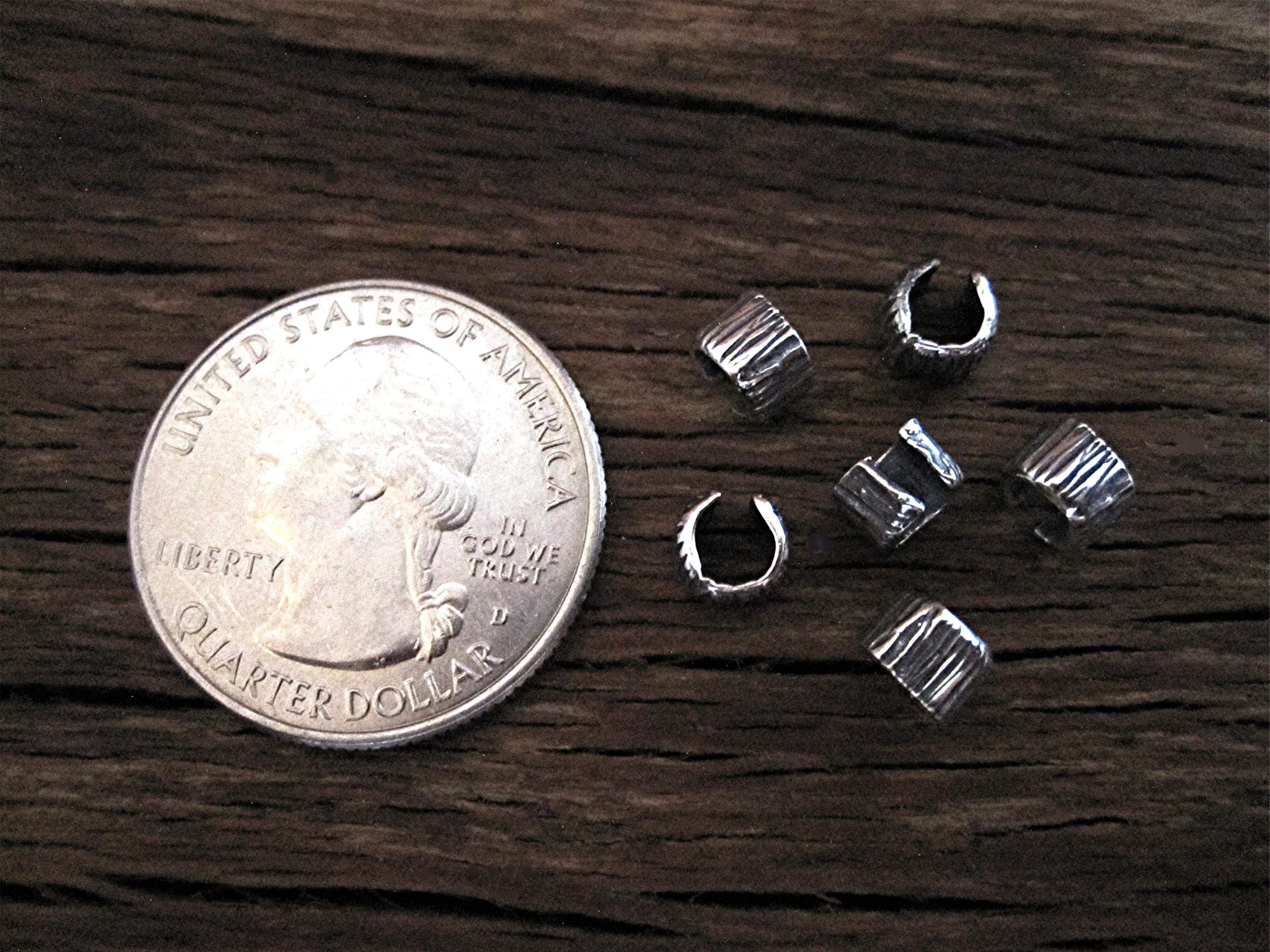 Sterling Silver Artisan Textured Lined Crimp Bead Covers (set of two) (N)
