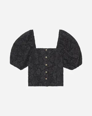 Stretch Jacquard Fitted Blouse - Black