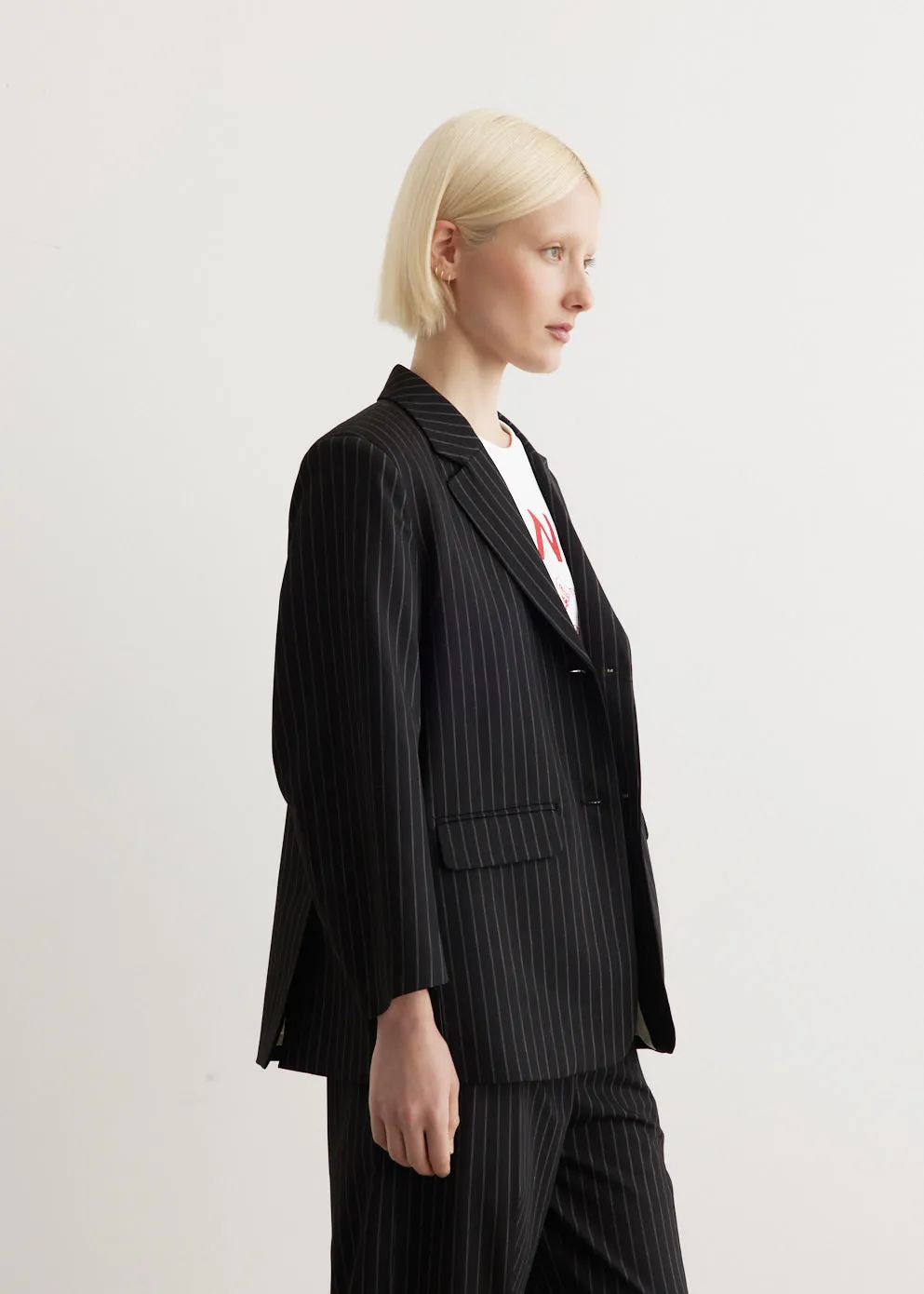 Stripe Suiting Boxy Blazer
