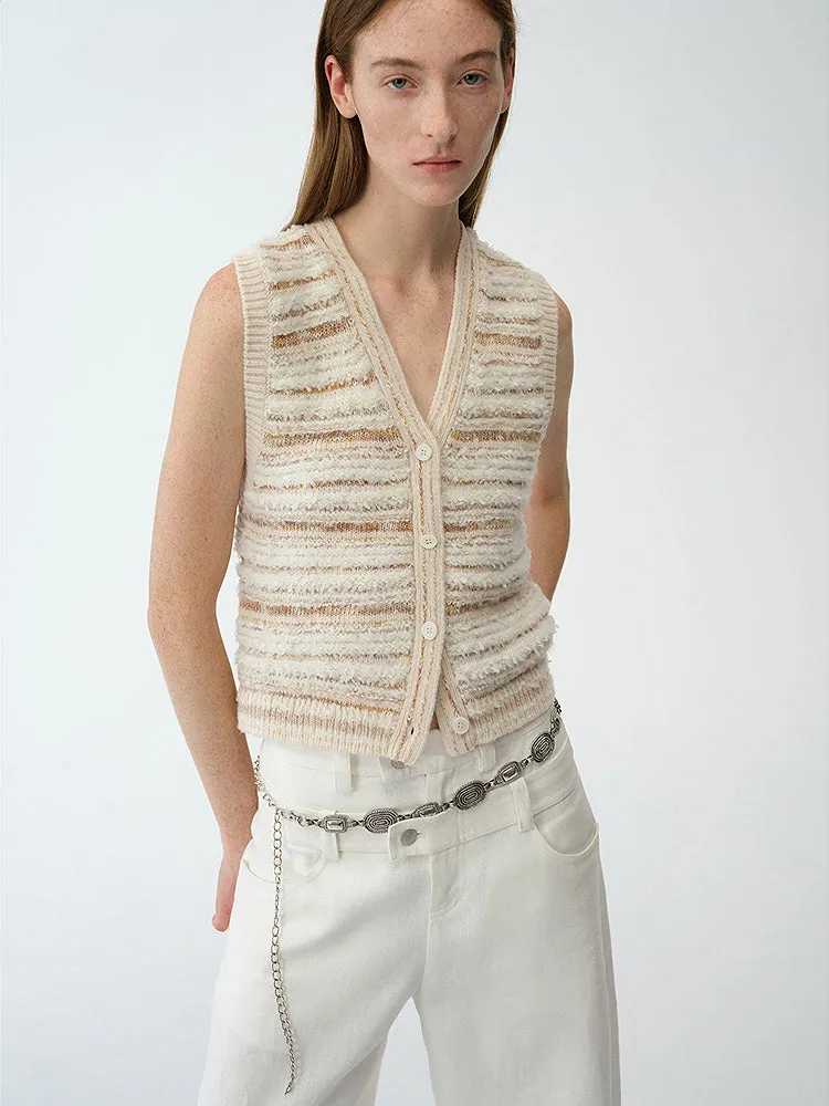 Striped Knit Cardigan Vest