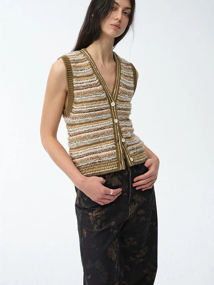 Striped Knit Cardigan Vest
