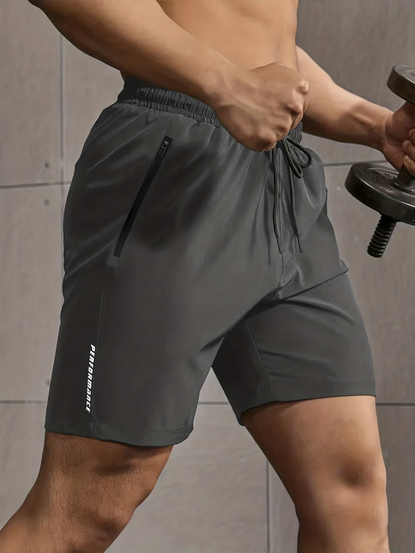 Super Thin Men's Casual Simple Style Comfy Shorts, PERFORMANCE Letter Print Home Pajamas Bottom With Zipper Pockets And Drawstrings, Men's Summer Outdoor Fitness Clothing