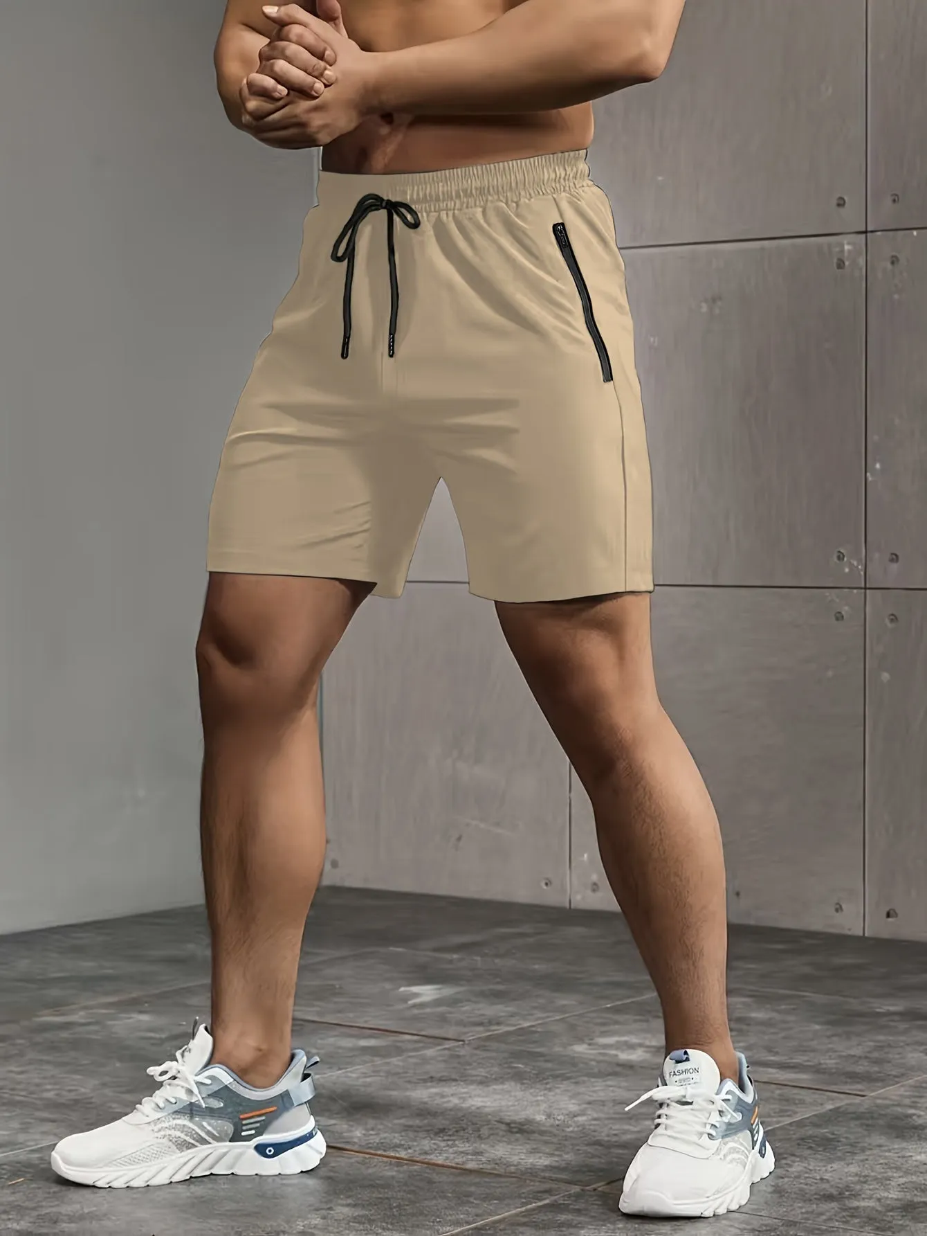 Super Thin Men's Casual Simple Style Comfy Shorts, PERFORMANCE Letter Print Home Pajamas Bottom With Zipper Pockets And Drawstrings, Men's Summer Outdoor Fitness Clothing