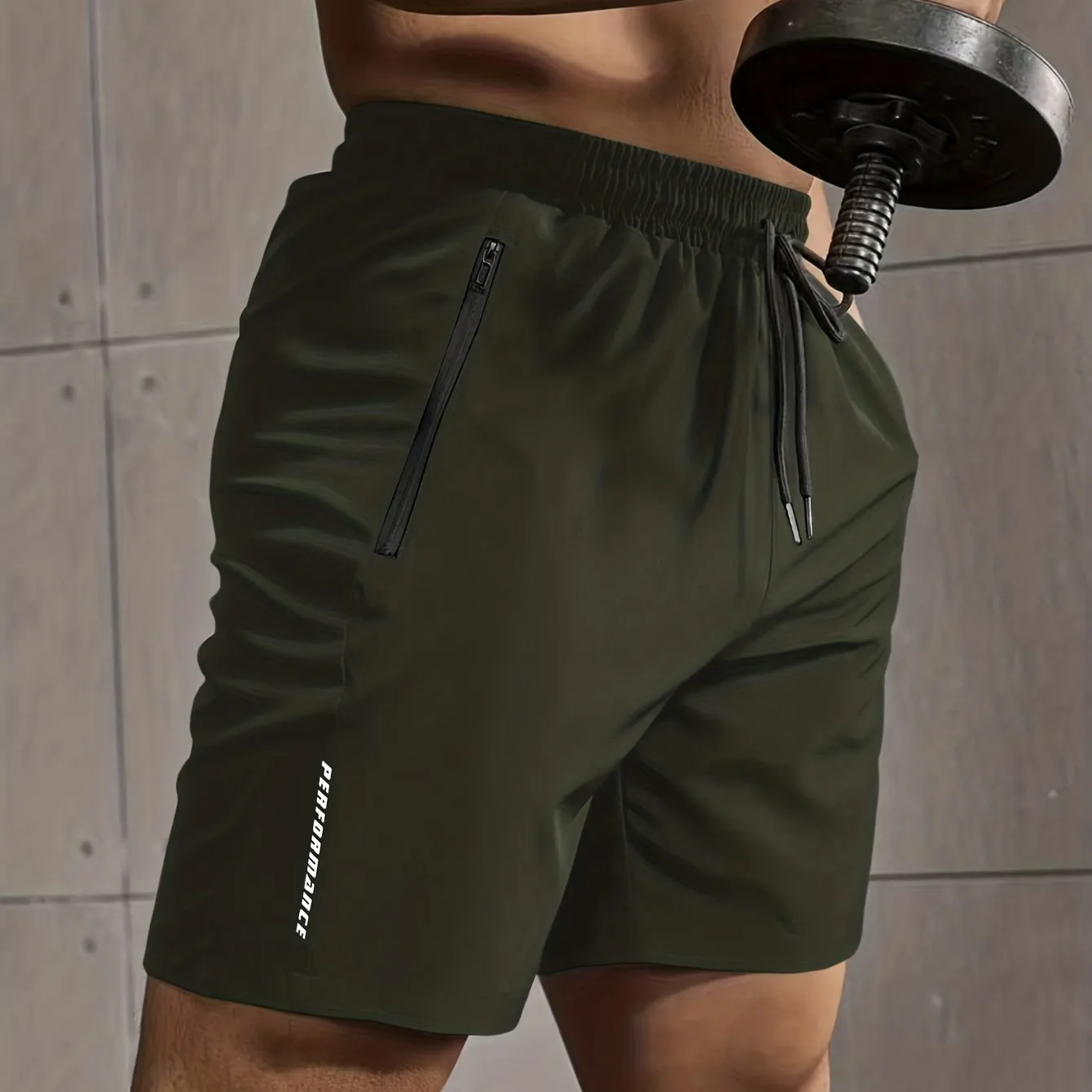 Super Thin Men's Casual Simple Style Comfy Shorts, PERFORMANCE Letter Print Home Pajamas Bottom With Zipper Pockets And Drawstrings, Men's Summer Outdoor Fitness Clothing