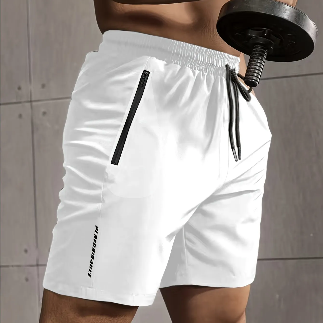 Super Thin Men's Casual Simple Style Comfy Shorts, PERFORMANCE Letter Print Home Pajamas Bottom With Zipper Pockets And Drawstrings, Men's Summer Outdoor Fitness Clothing