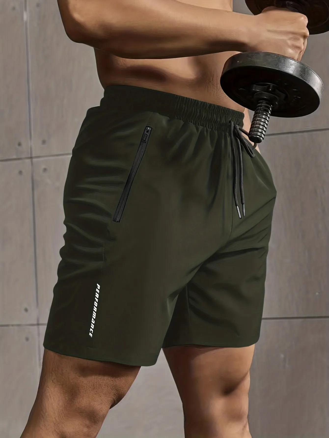 Super Thin Men's Casual Simple Style Comfy Shorts, PERFORMANCE Letter Print Home Pajamas Bottom With Zipper Pockets And Drawstrings, Men's Summer Outdoor Fitness Clothing