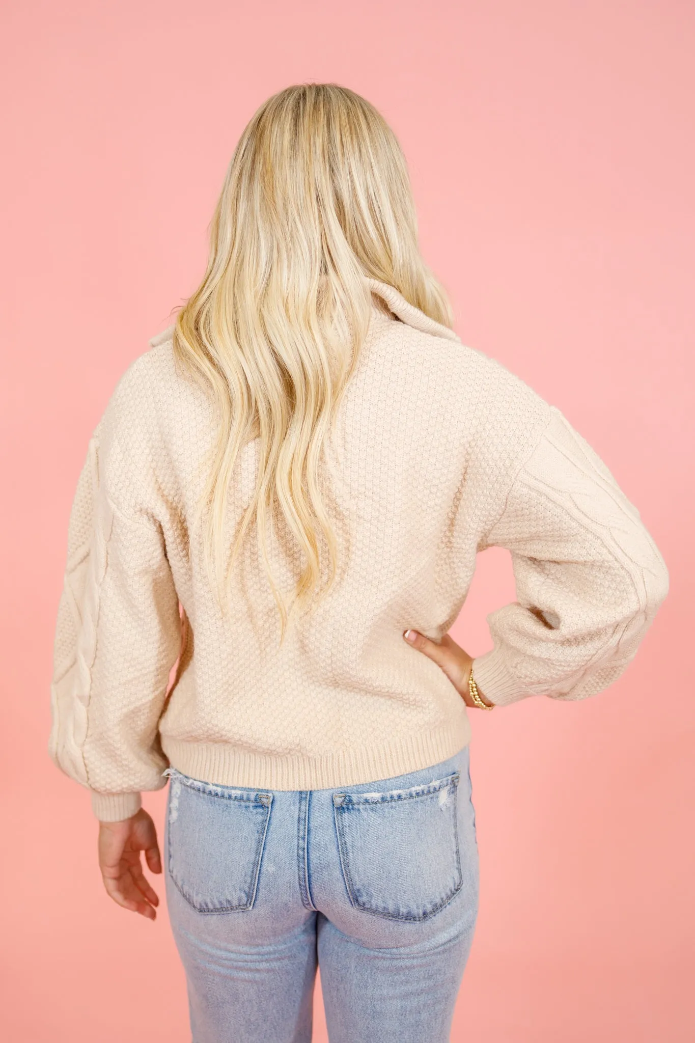 Taupe Textured Ribbon Sweater