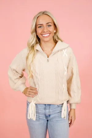 Taupe Textured Ribbon Sweater