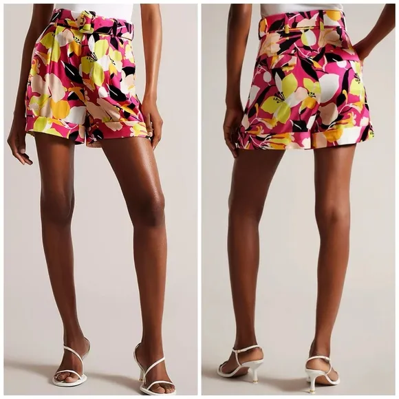 TED BAKER 1 / US 4 Thiana Abstract Floral Print Belted Shorts • High Waisted