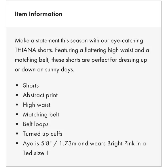 TED BAKER 1 / US 4 Thiana Abstract Floral Print Belted Shorts • High Waisted