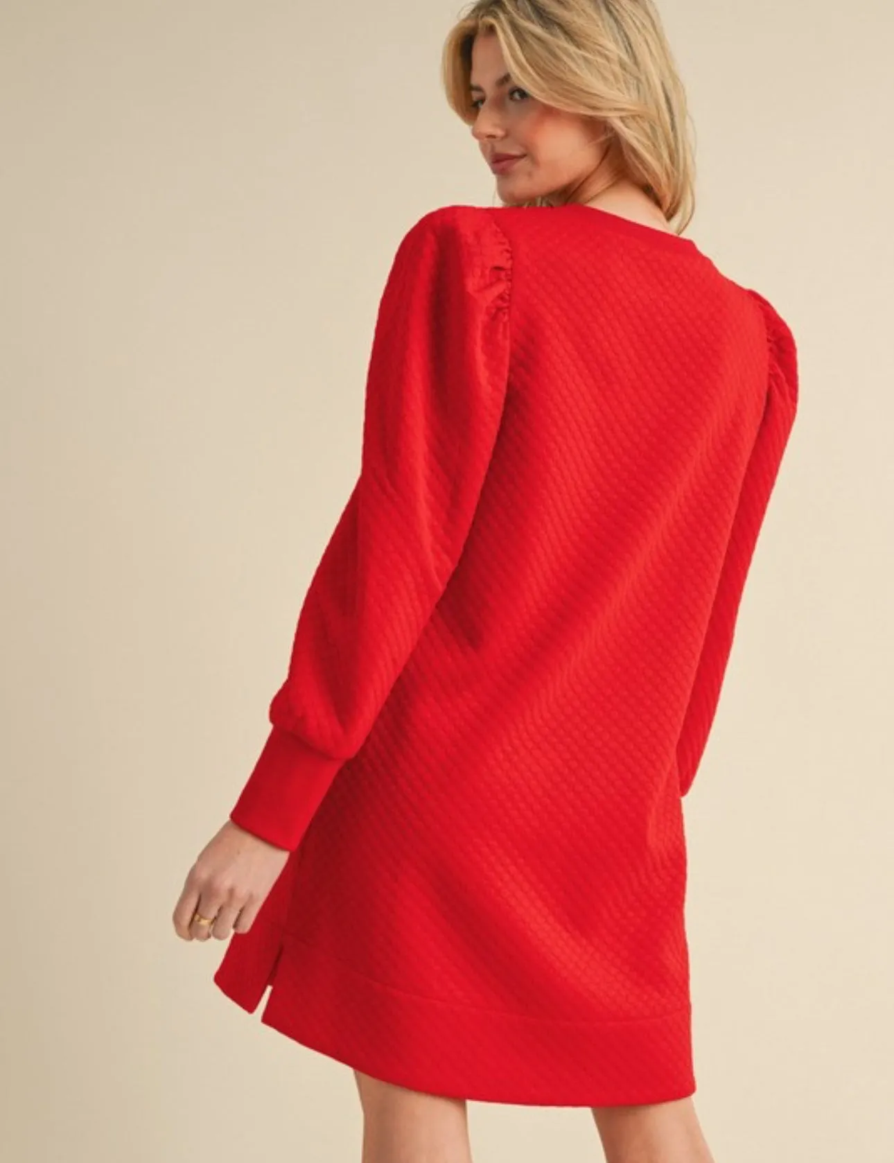Textured Bow Dress- Red
