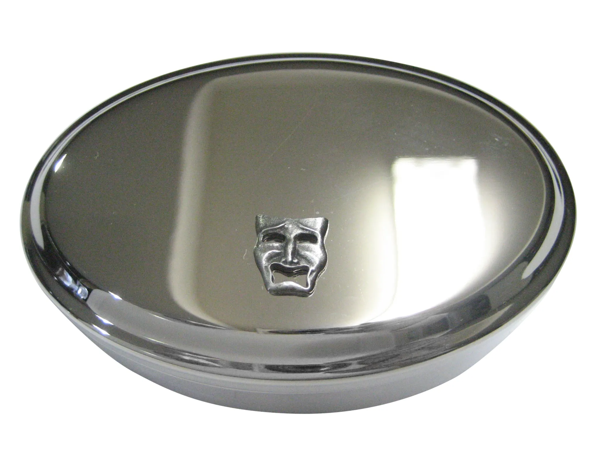 Textured Drama Sad Mask Oval Trinket Jewelry Box