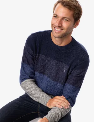 TEXTURED STRIPE CREW NECK SWEATER