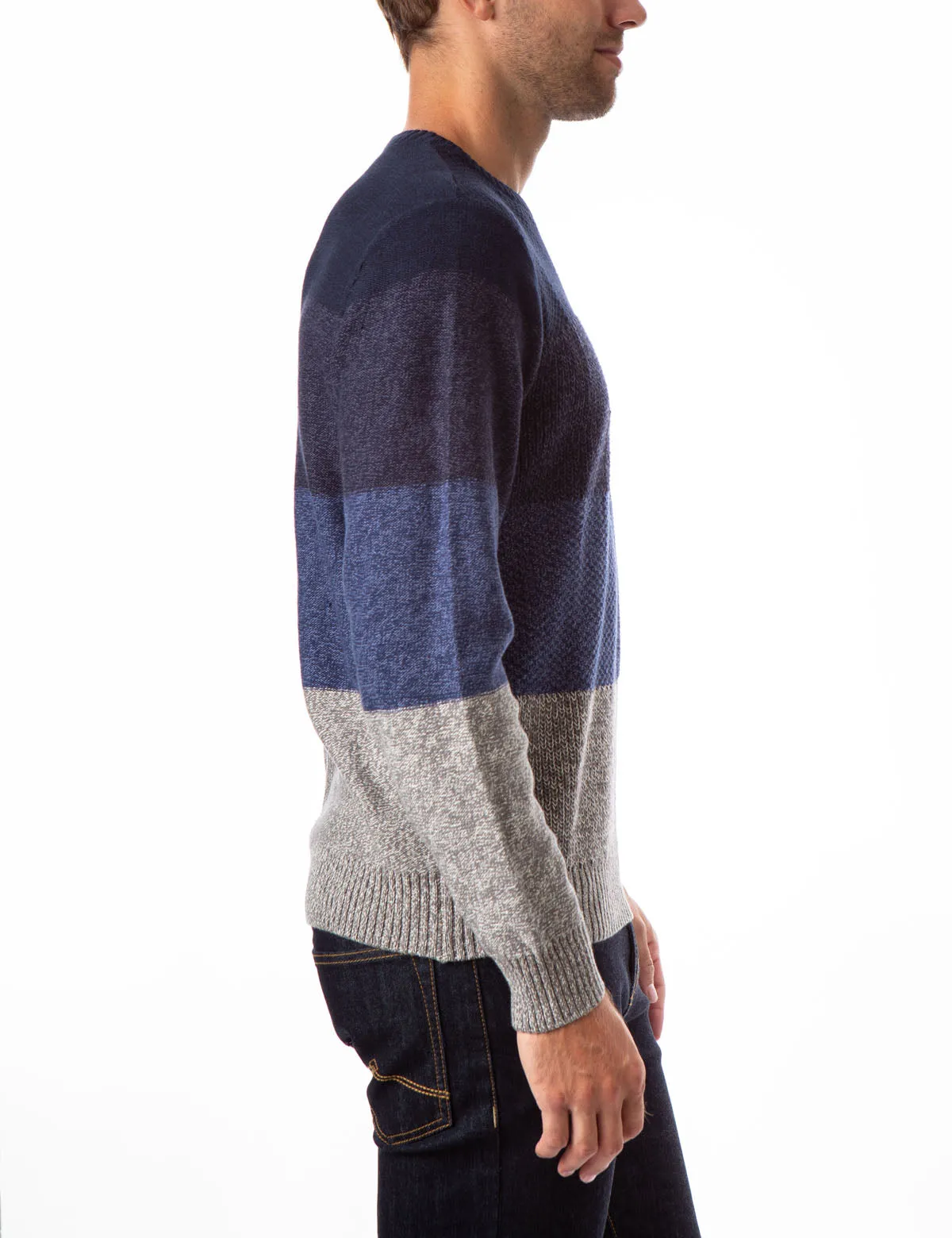 TEXTURED STRIPE CREW NECK SWEATER