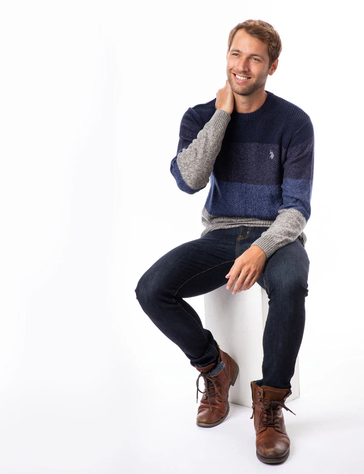 TEXTURED STRIPE CREW NECK SWEATER